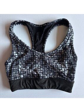 2XU Black Grey Print Racerback Sports Bra XS